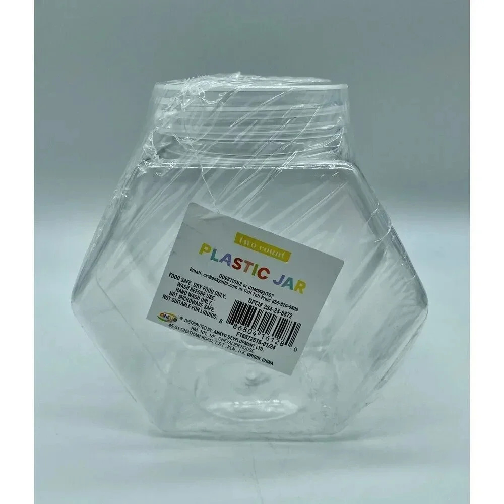 Ankyo Clear Plastic Hexagon Shaped Jars & Lids 2 Pack of‎ 4.5” x 4.5” x 2.75”